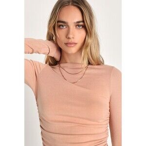 Lulus Endless Perfection Peach Boat Neck Ruched Long Sleeve Top Orange - Size S